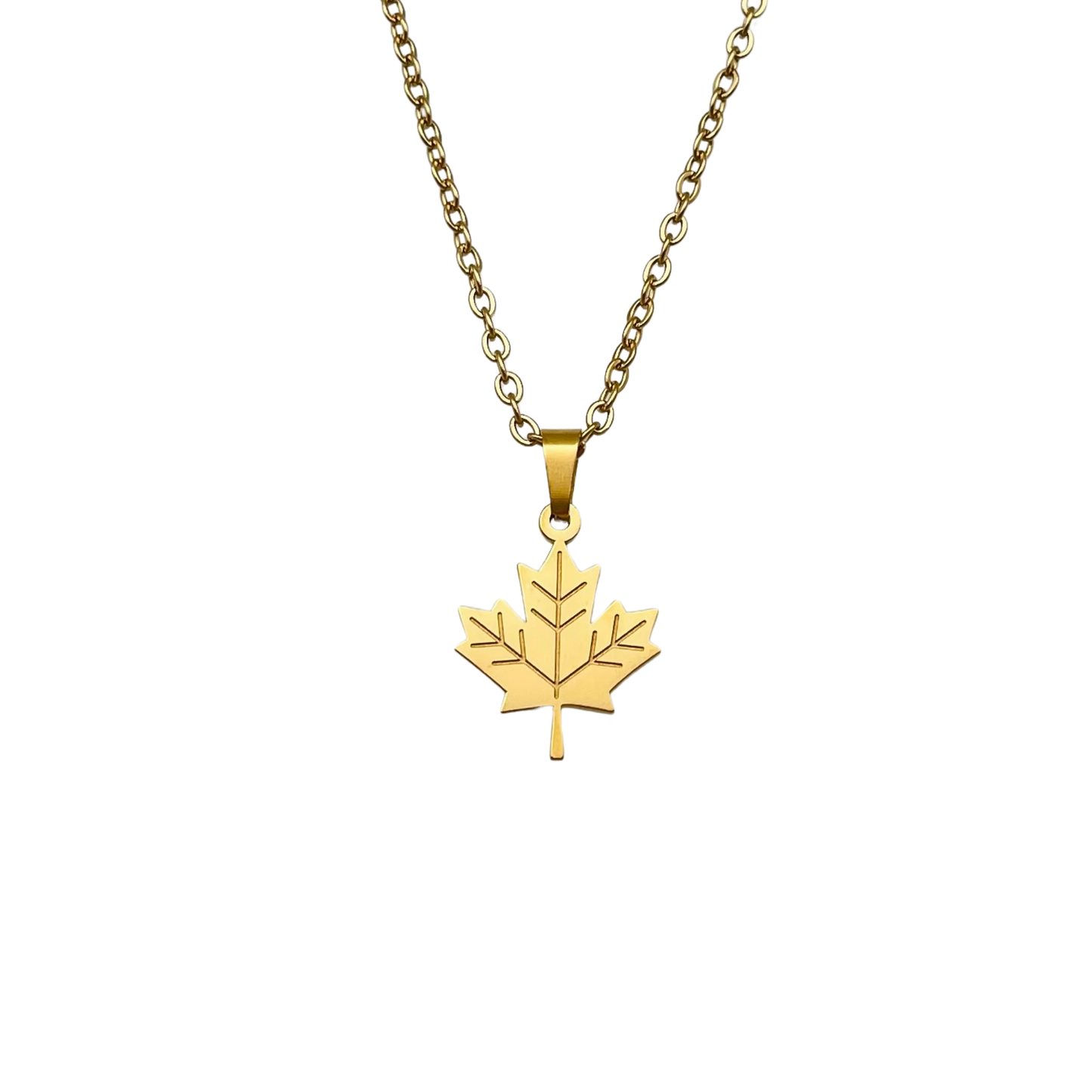 Gold Canada Engraved Maple Leaf Necklace