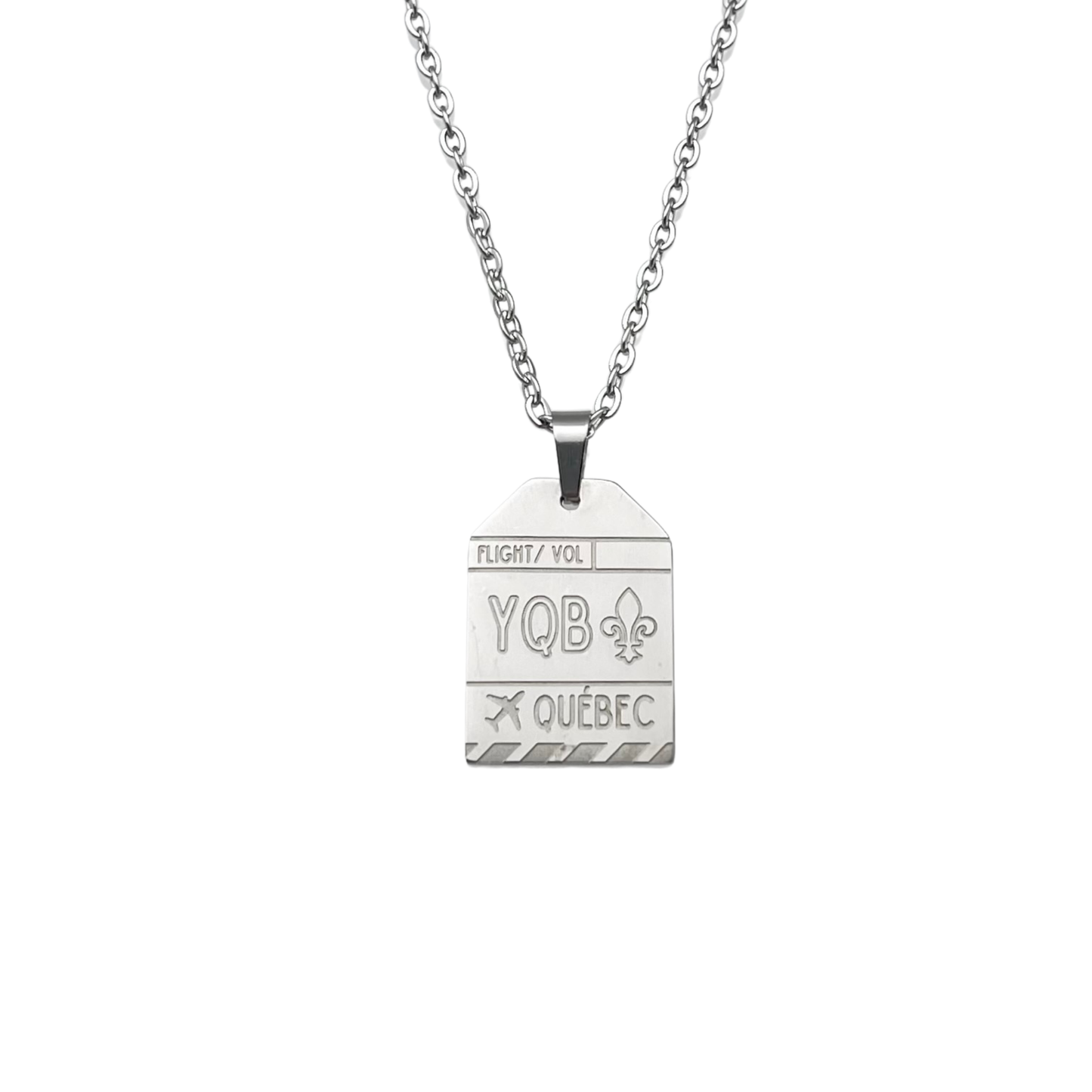 Silver Canada Québec YQB Luggage Tag Necklace