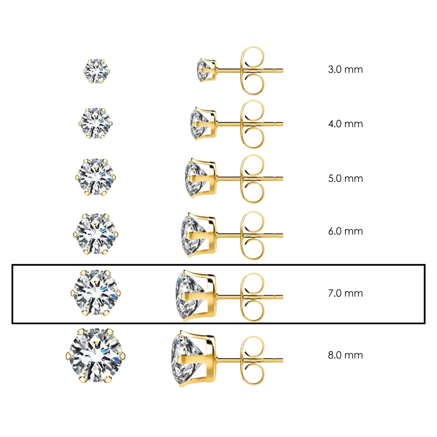 7.0mm Clear Round CZ Stud Earrings
