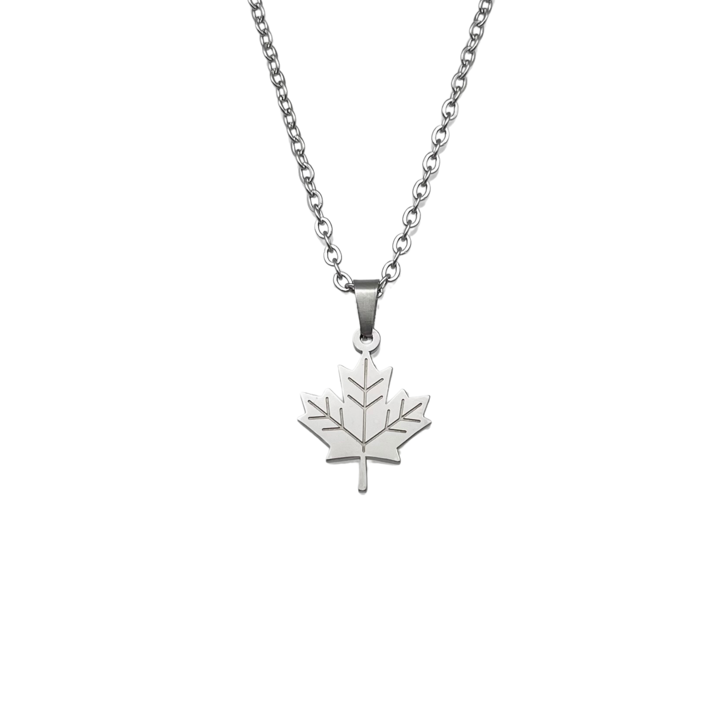 Silver Canada Engraved Maple Leaf Necklace