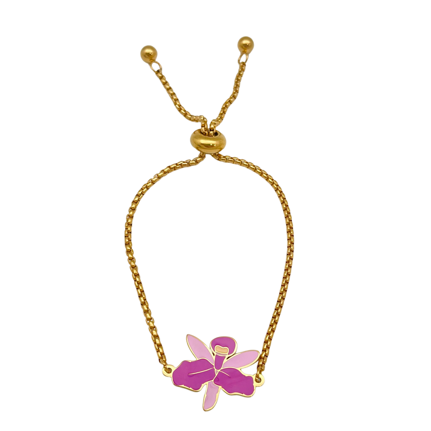 Gold Enamel Flower "Guaria Morada" Bracelet