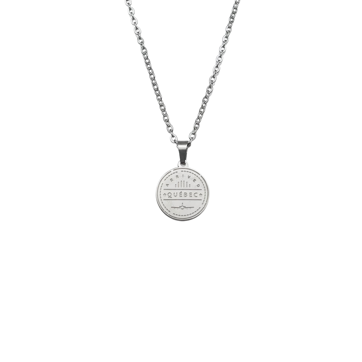 Silver Canada “Arrived Québec” Tag Necklace