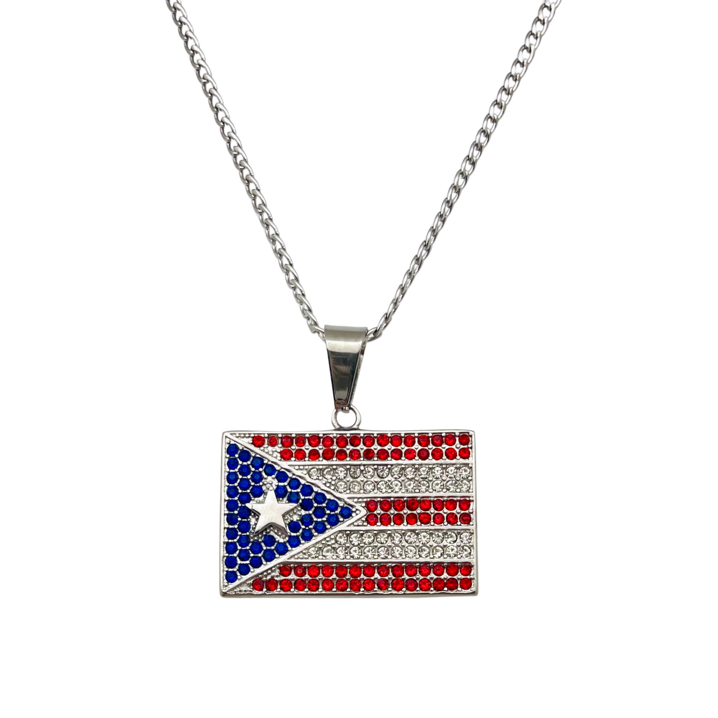 Silver CZ PR Flag Necklace