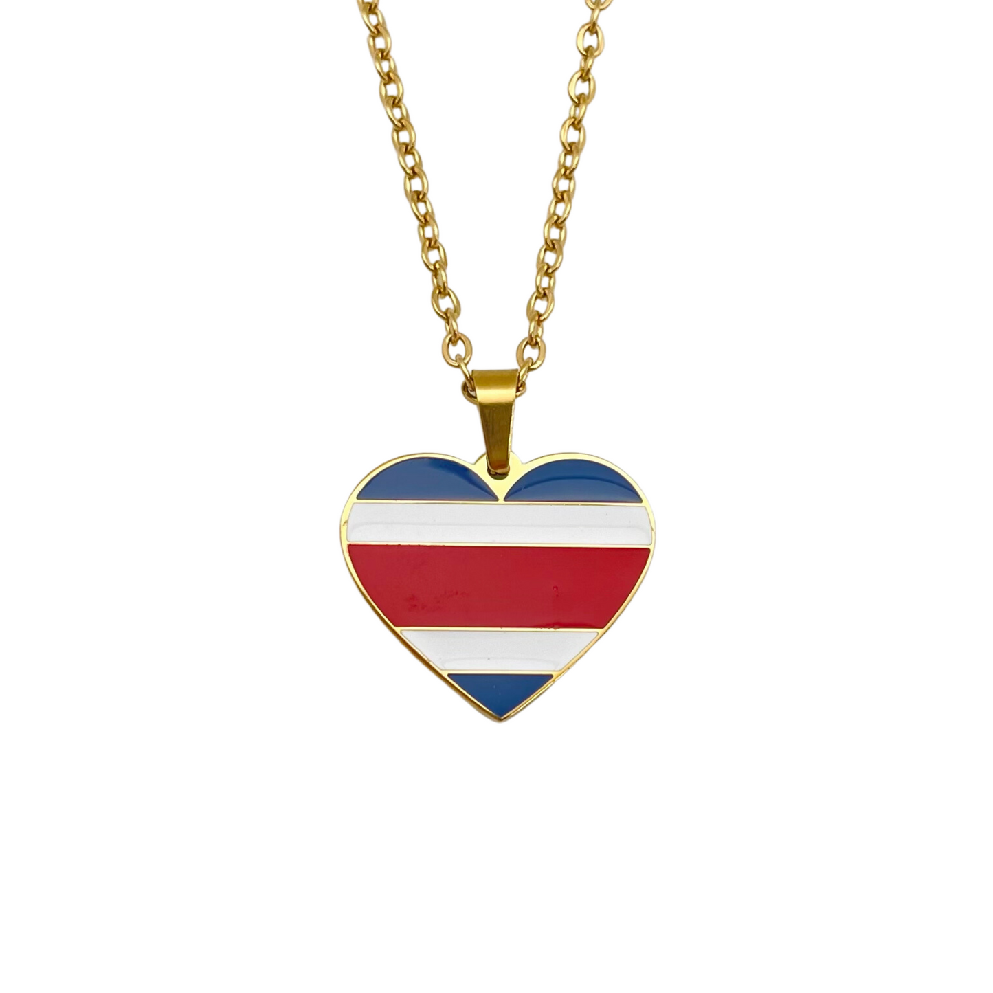 Gold Multi Costa Rica Flag Heart Necklace