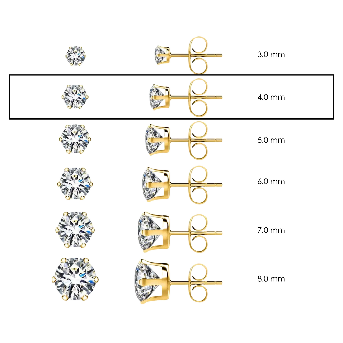 4.0mm Clear Round CZ Stud Earrings