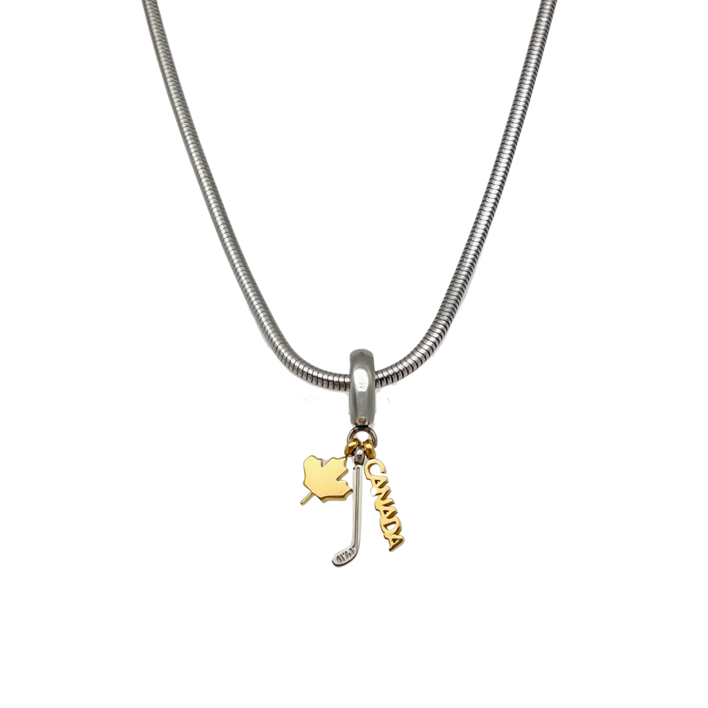 Silver T/T Canada Hockey Maple Leaf Dangle Necklace
