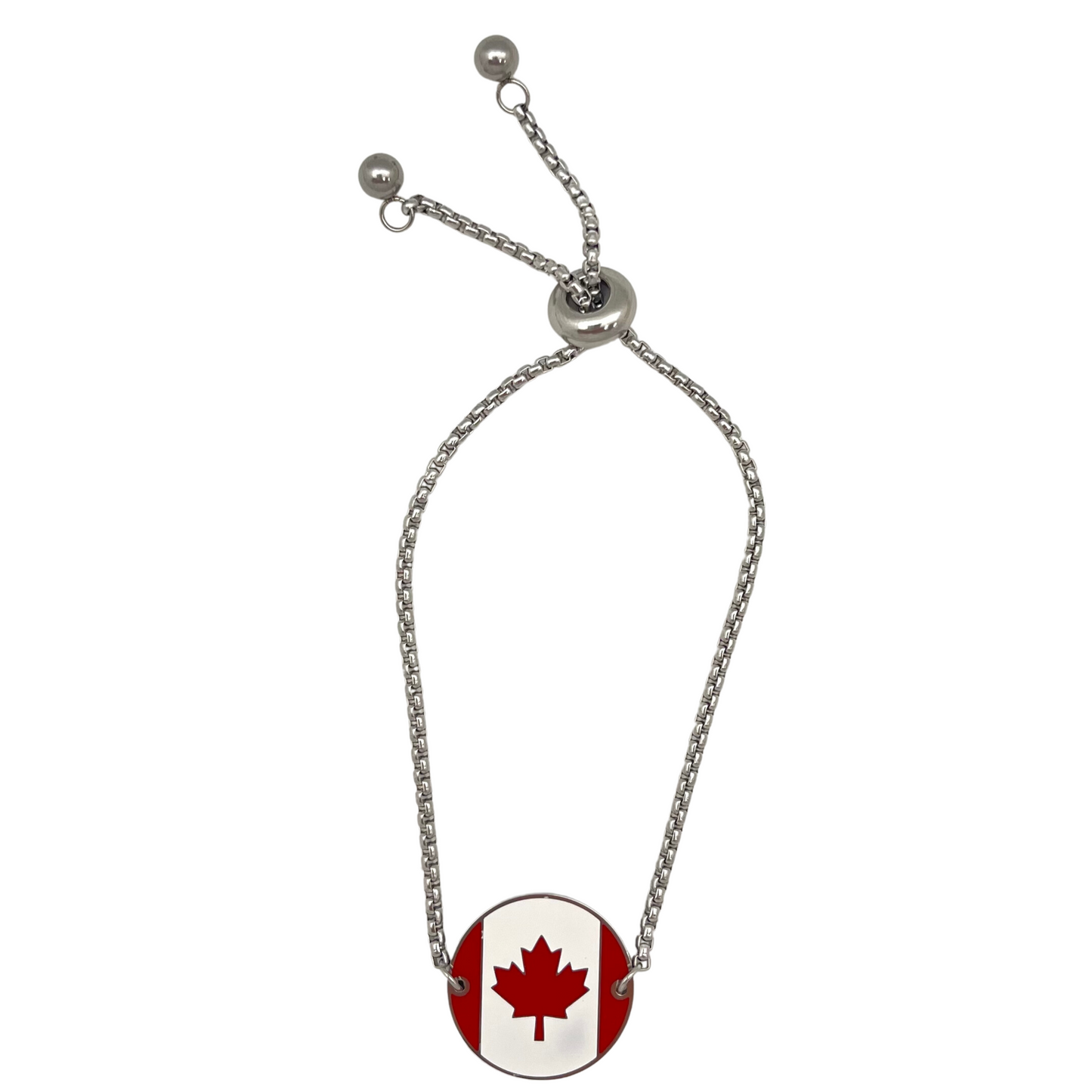 Silver Multi Round Canada Flag Bracelet