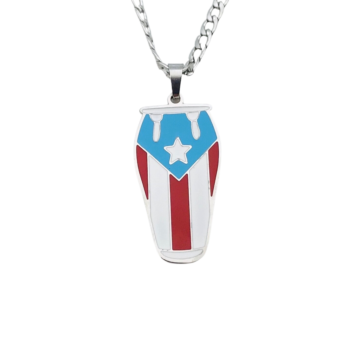 Silver "Conga" PR Flag Necklace