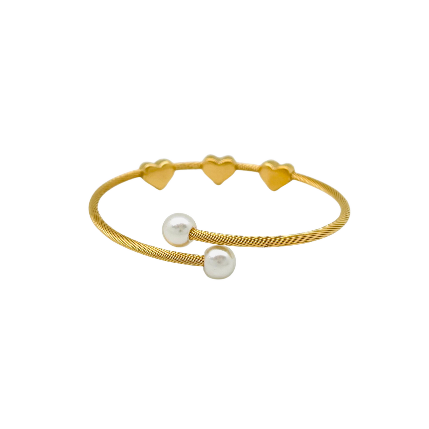 Triple Hearts & Pearls Bangle