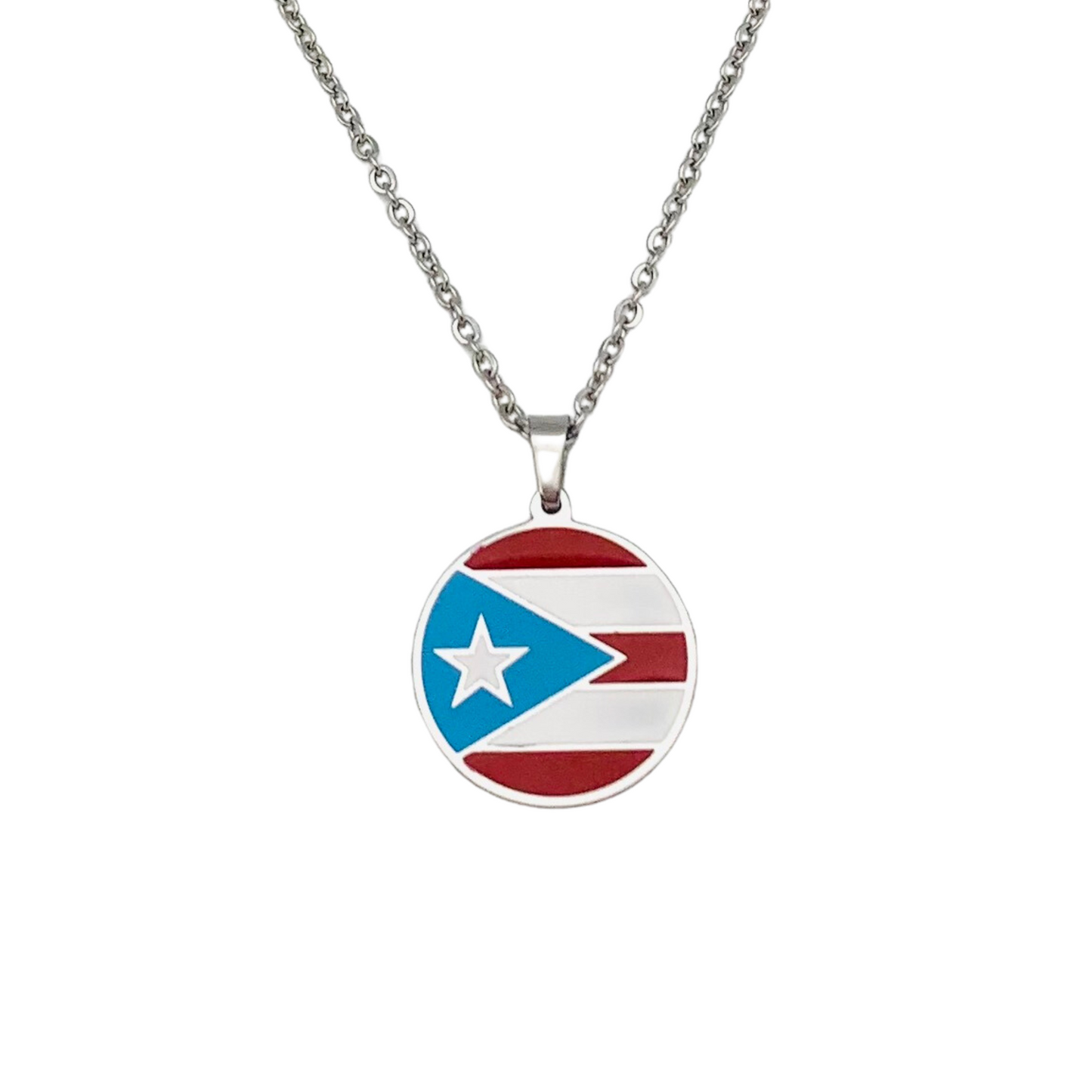 Silver Multi Round PR Flag Necklace