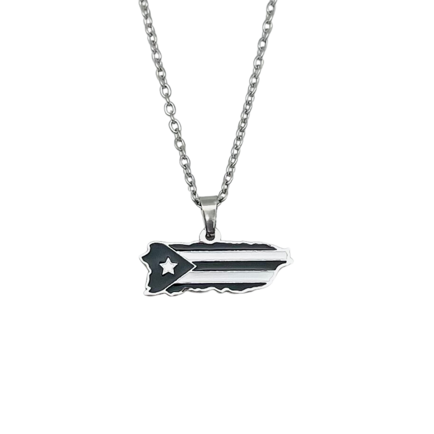 Silver B&W PR Map Necklace