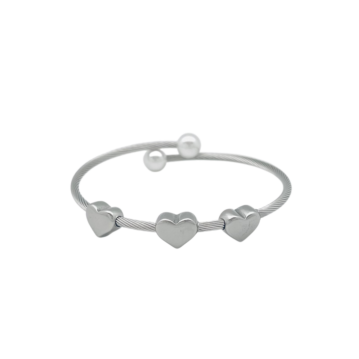 Triple Hearts & Pearls Bangle