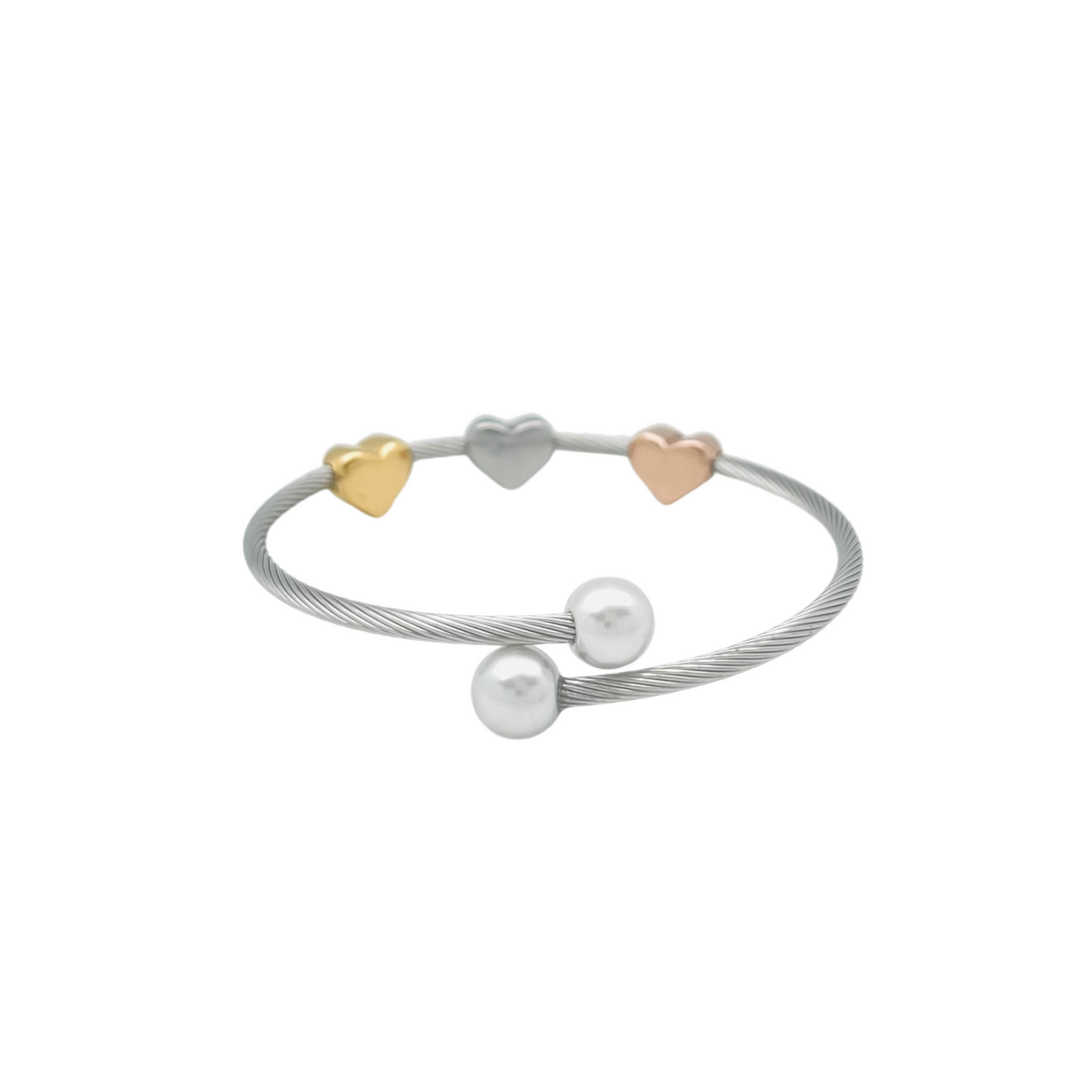 Triple Hearts & Pearls Bangle