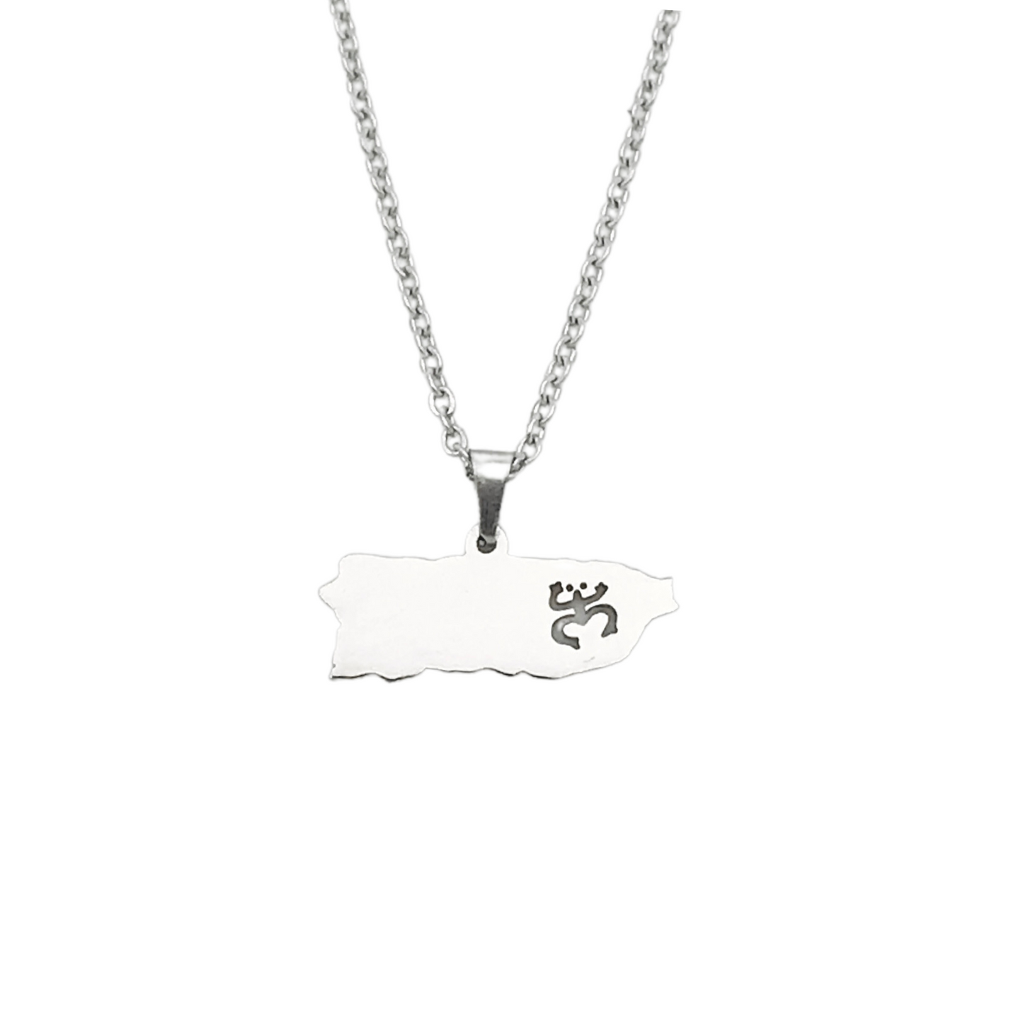 Silver "Coquí Taíno" PR Map Necklace