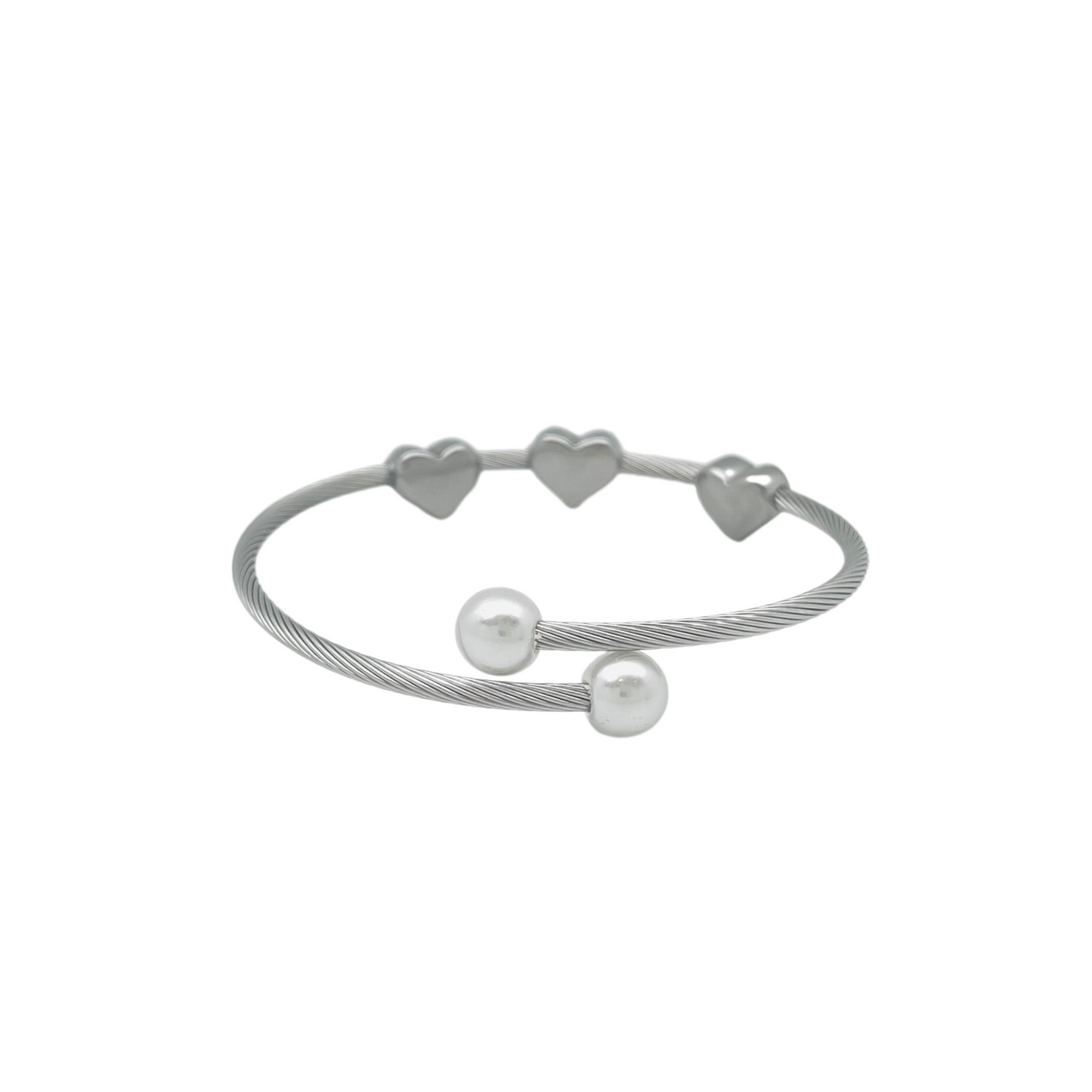 Triple Hearts & Pearls Bangle