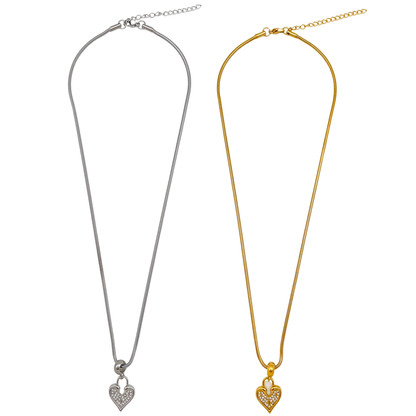 CZ Heart Lock Dangle Necklace