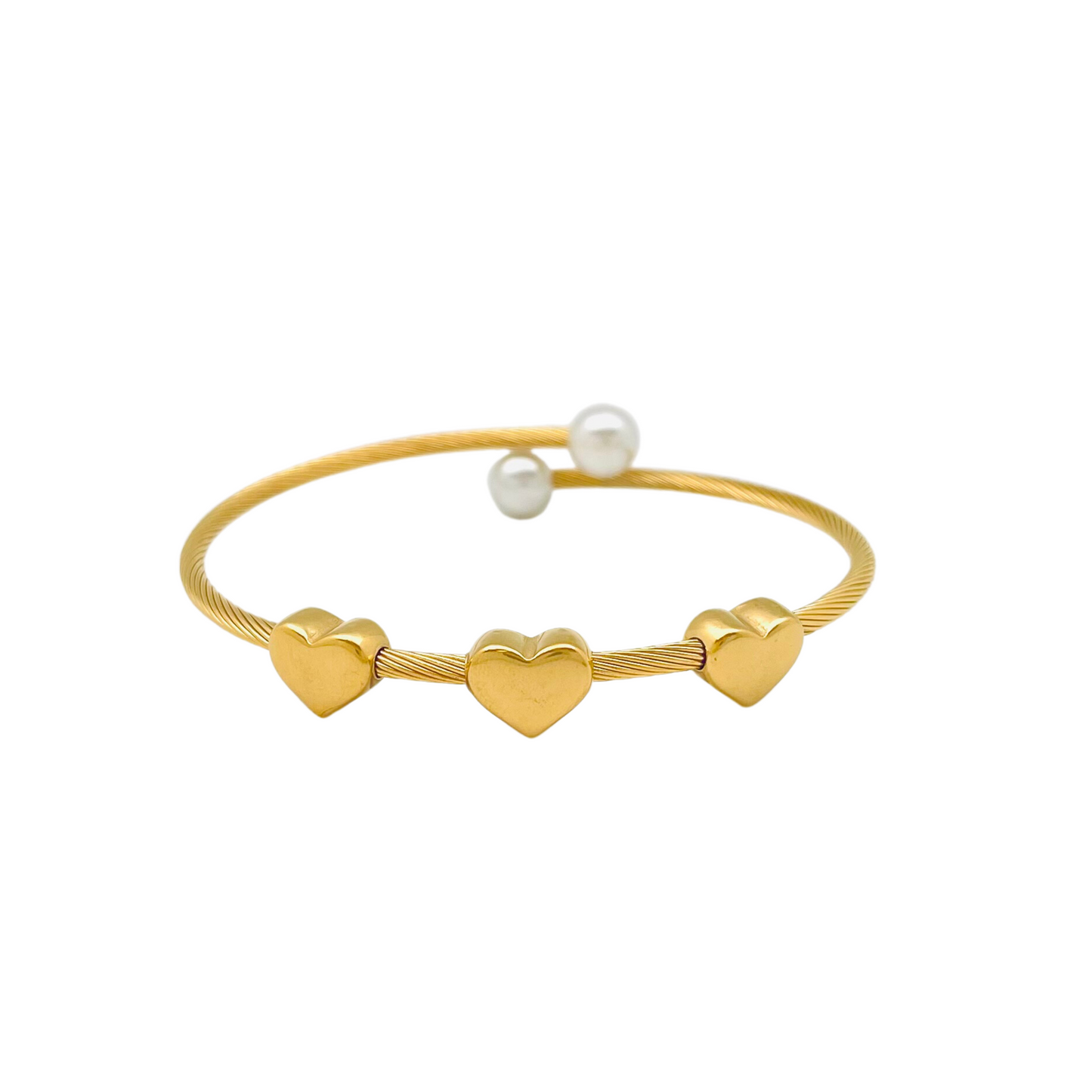 Triple Hearts & Pearls Bangle