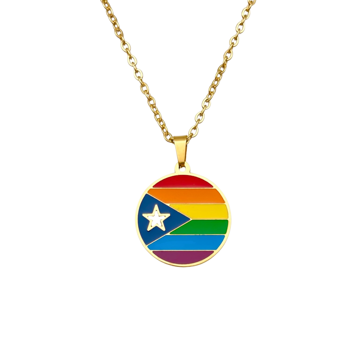 Gold Pride PR Flag Necklace