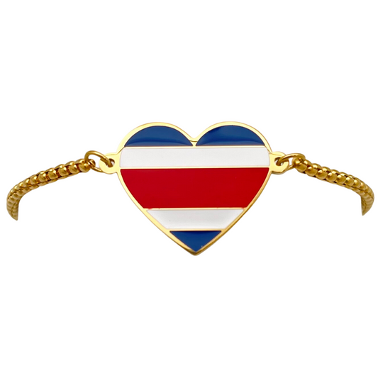 Gold Multi Costa Rica Flag Heart Bracelet