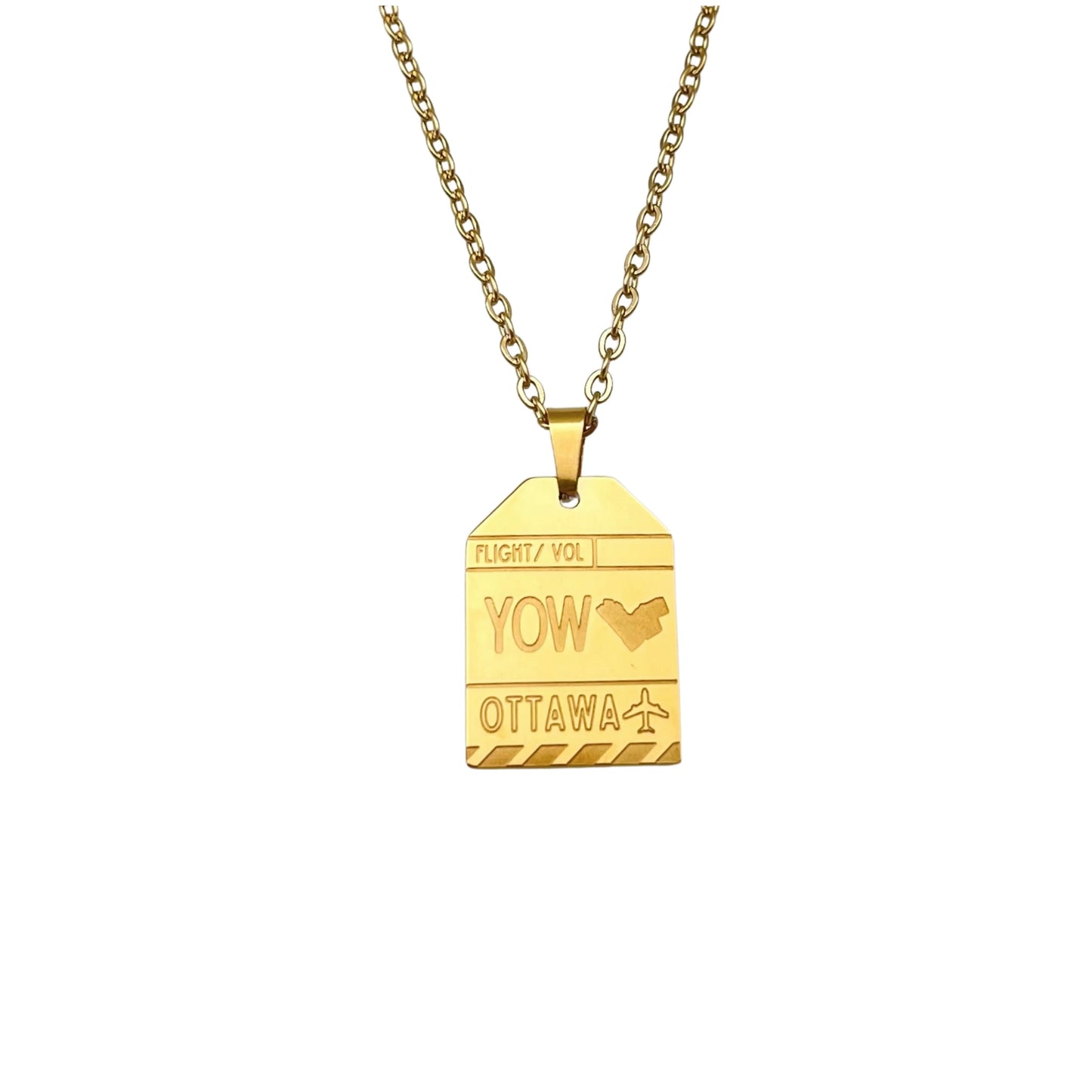 Gold Canada Ottawa YOW Luggage Tag Necklace