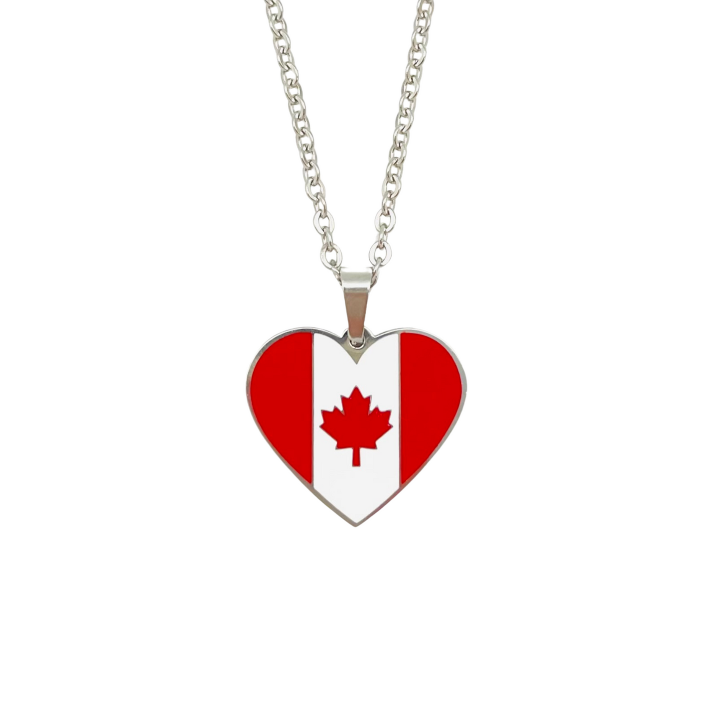 Silver Multi Canadá Flag Heart Necklace