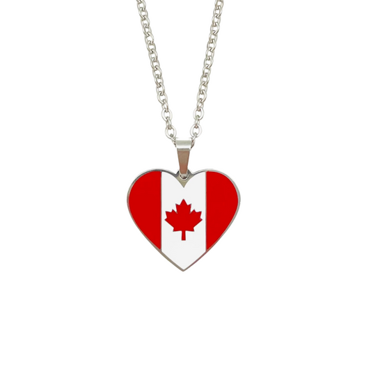 Silver Multi Canada Flag Heart Necklace