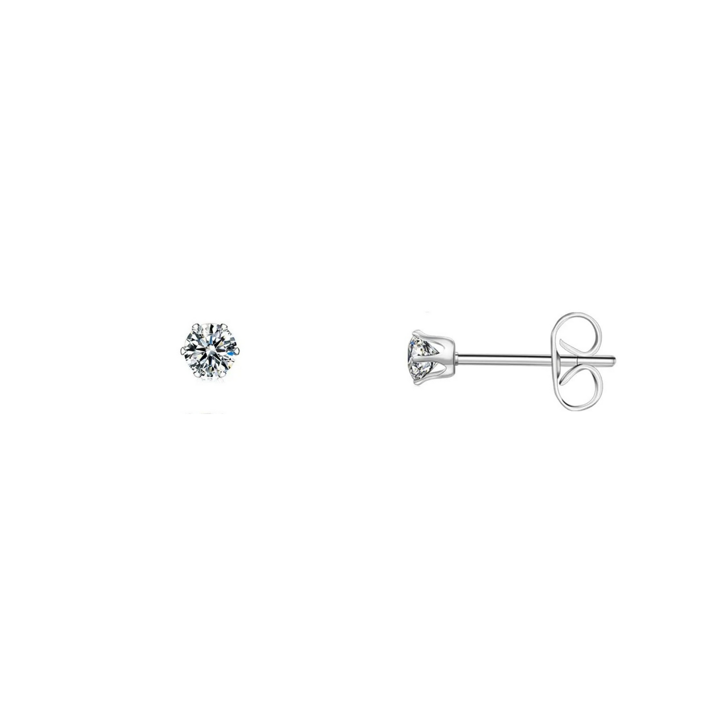 4.0mm Clear Round CZ Stud Earrings