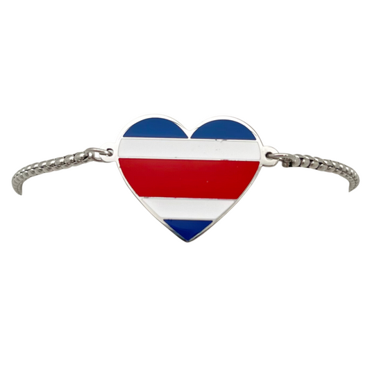 Silver Multi Costa Rica Flag Heart Bracelet