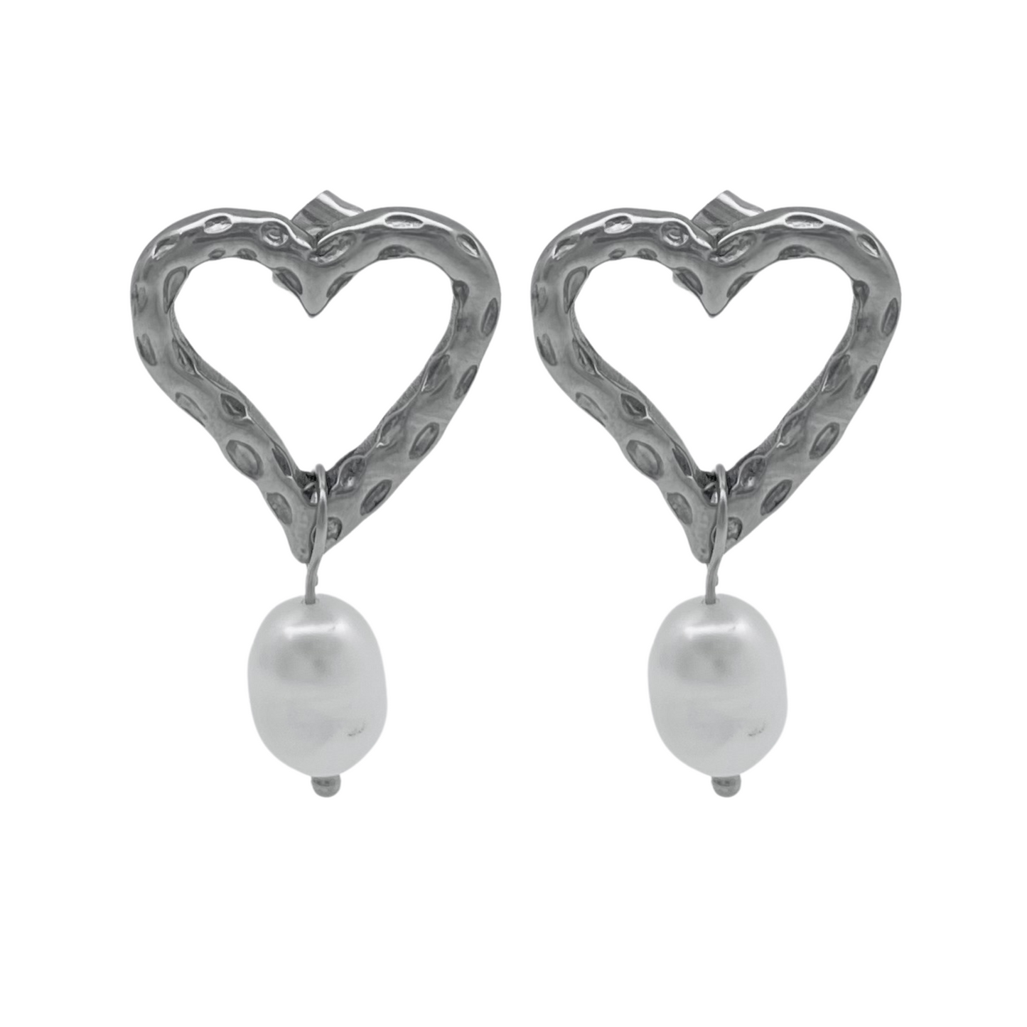 Pearl Textured Heart Stud Earrings