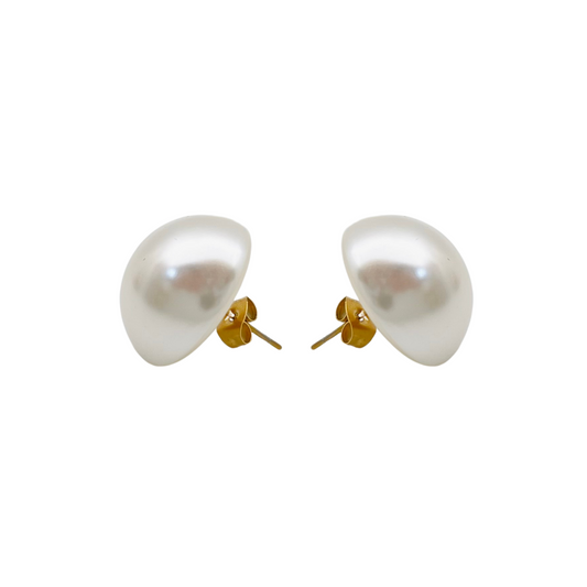 Half Pearl Stud Earrings