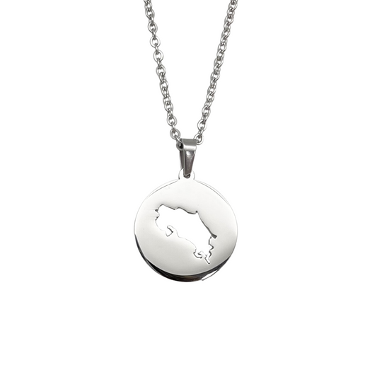 Silver Round Costa Rica Map Necklace