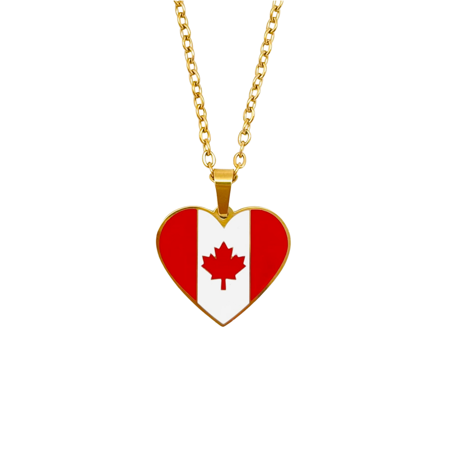 Gold Multi Canadá Flag Heart Necklace