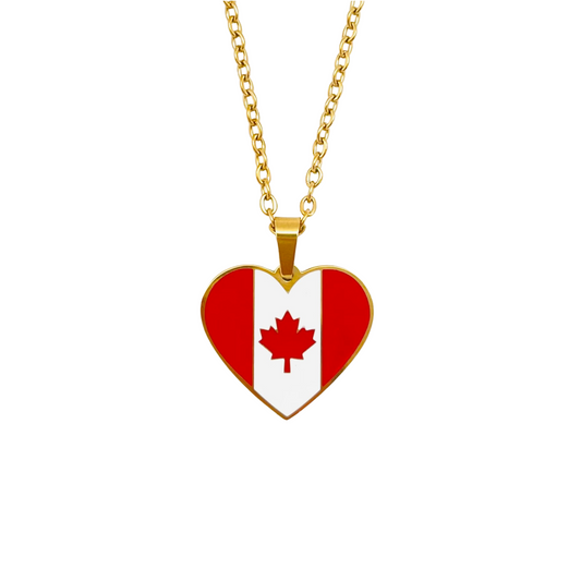 Gold Multi Canada Flag Heart Necklace