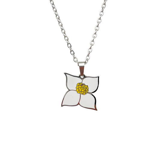 Silver Canada Bunchberry Enamel Flower Necklace