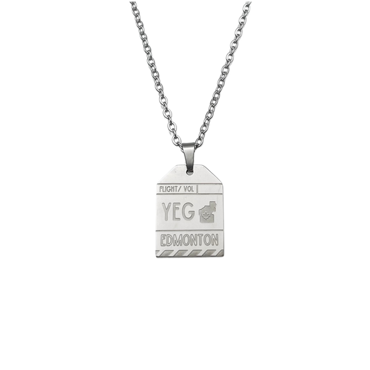 Silver Canada Edmonton YEG Luggage Tag Necklace