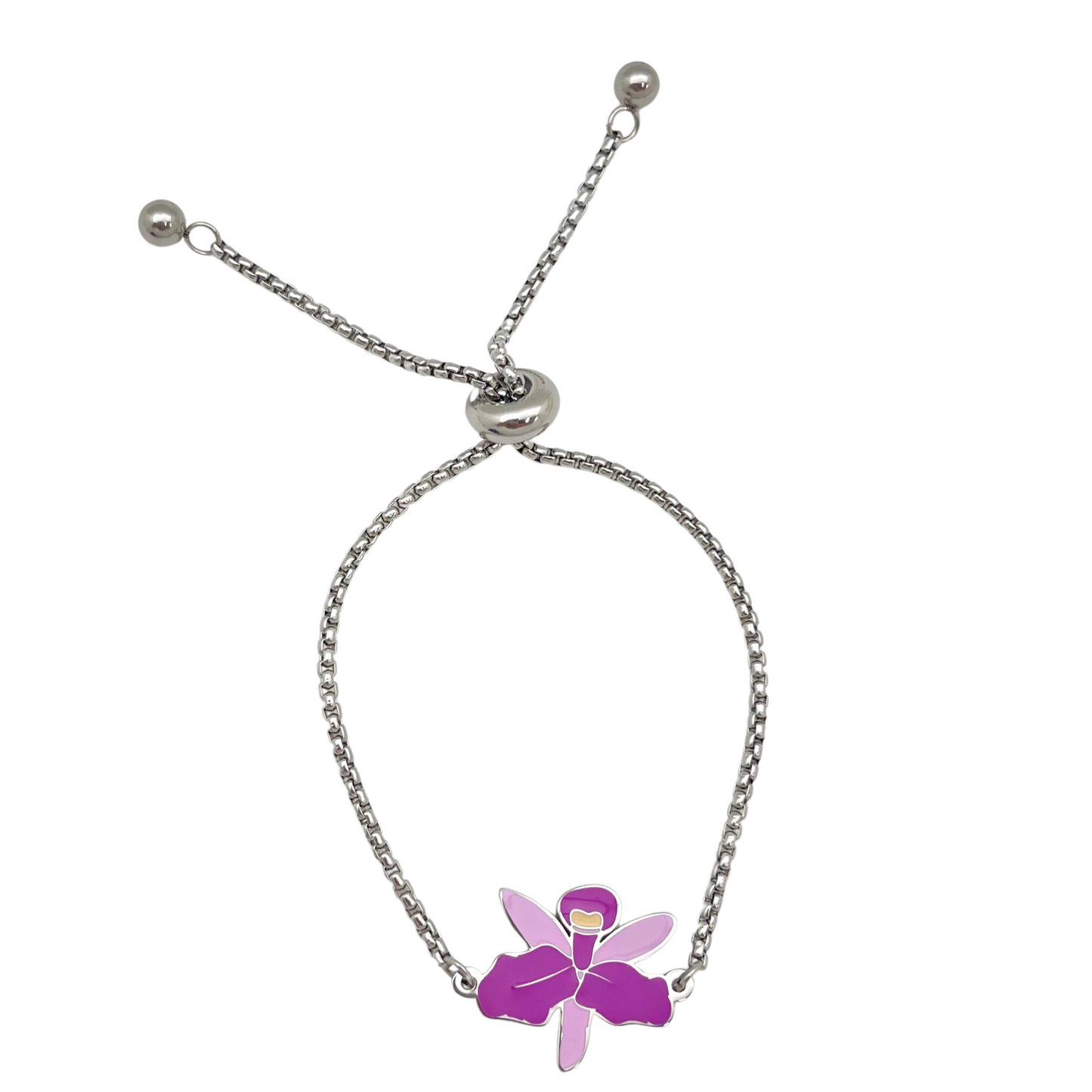 Silver Enamel Flower "Guaria Morada" Bracelet