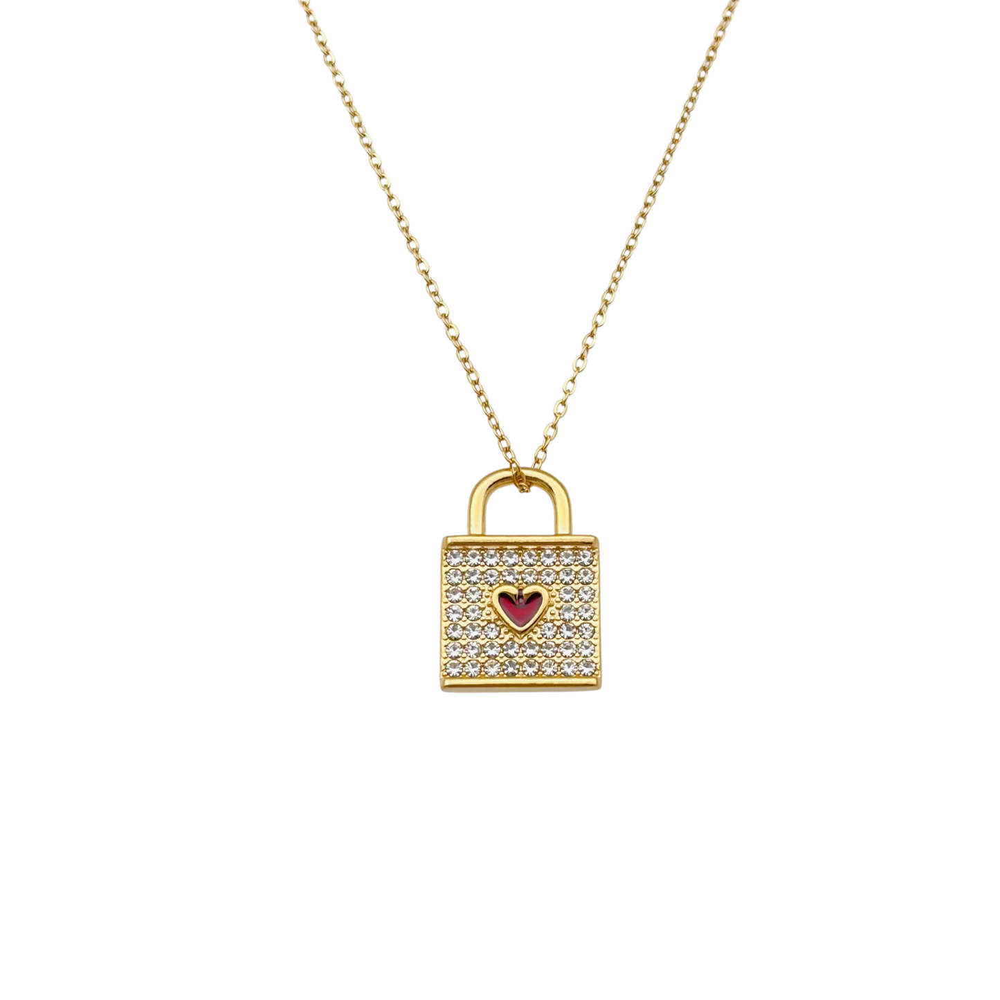 CZ Heart Lock Necklace