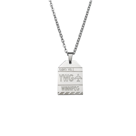 Silver Canadá Winnipeg YWG Luggage Tag Necklace