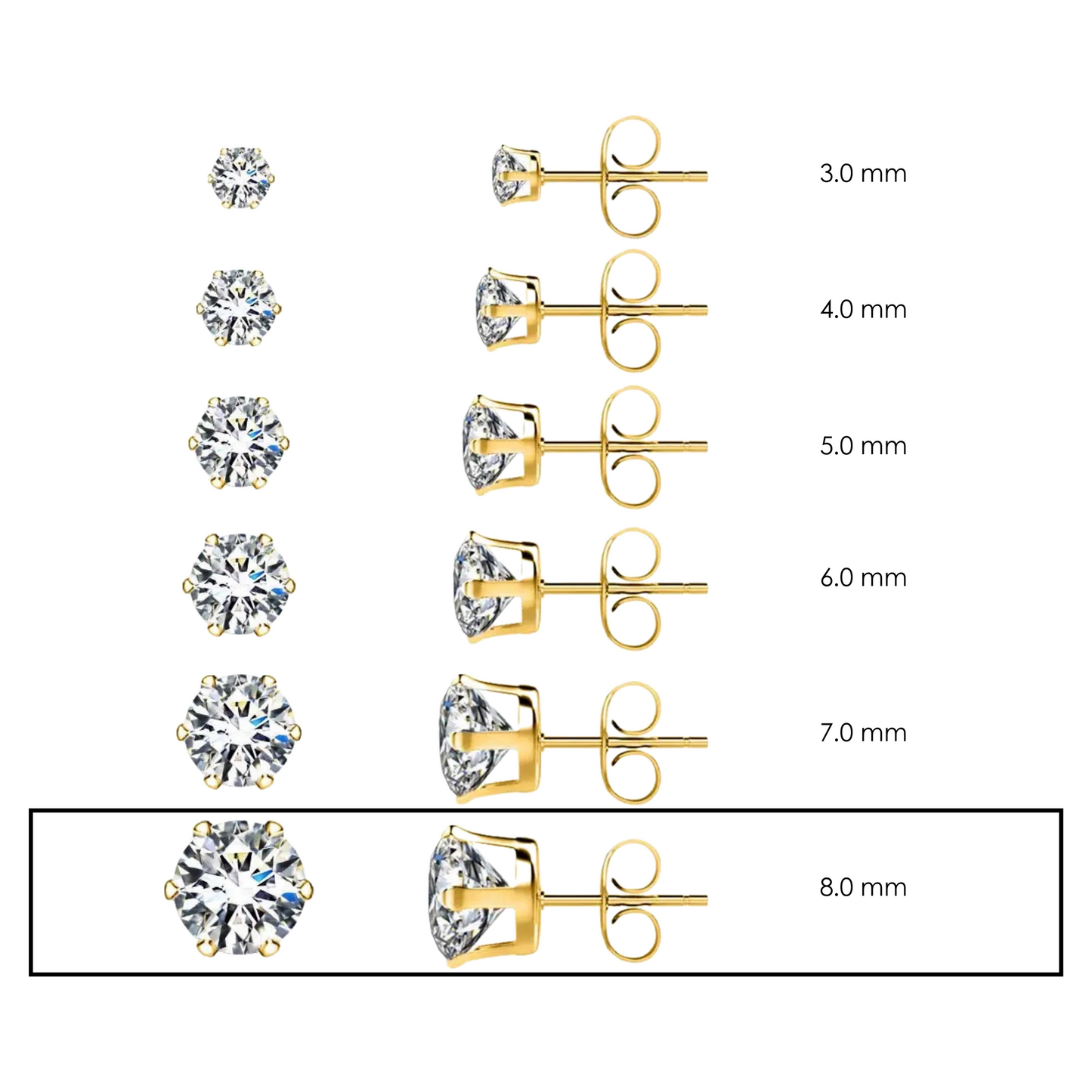 8.0mm Clear Round CZ Stud Earrings