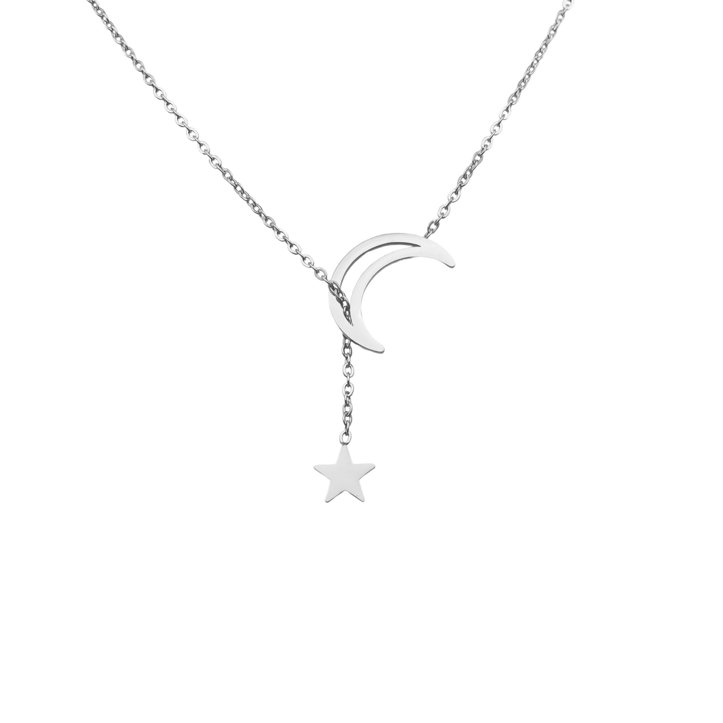 Moon & Star Hanging Drop Necklace