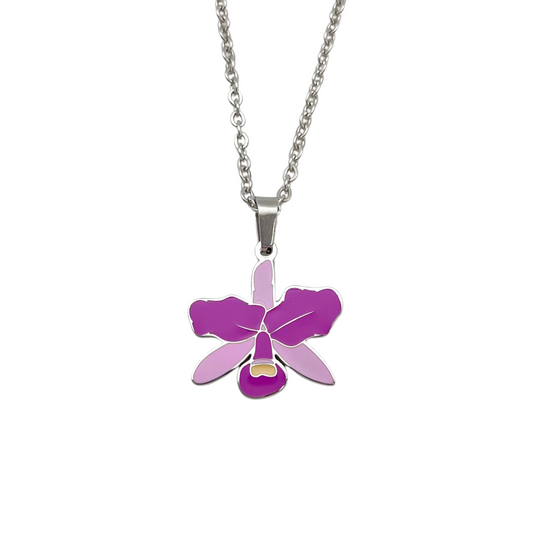 Silver Enamel Flower "Guaria Morada" Necklace