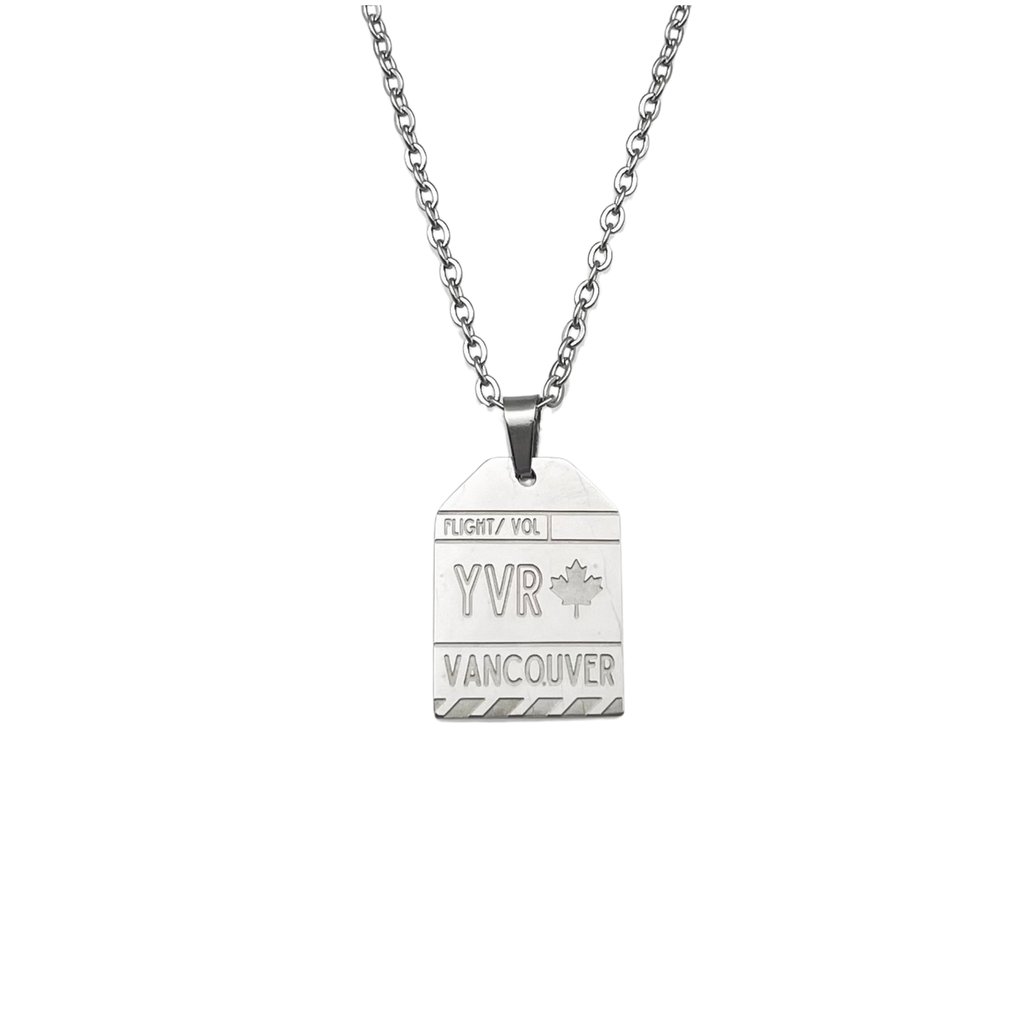 Silver Canada Vancouver YVR Luggage Tag Necklace