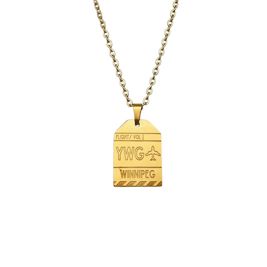 Gold Canada Winnipeg YWG Luggage Tag Necklace