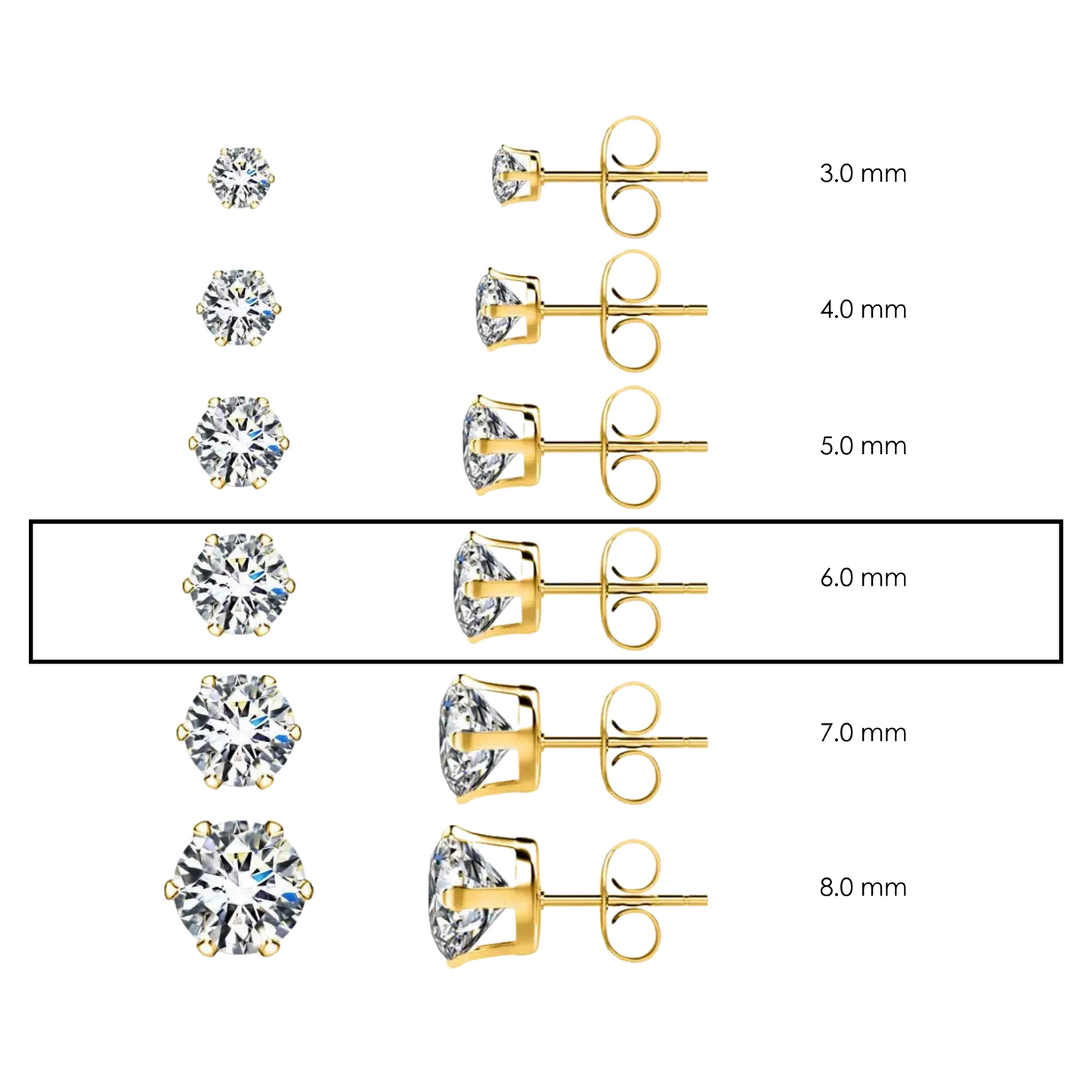 6.0mm Clear Round CZ Stud Earrings