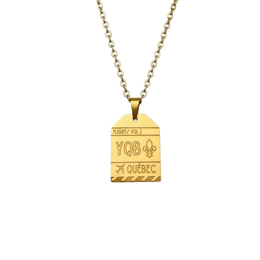 Gold Canada Québec YQB Luggage Tag Necklace