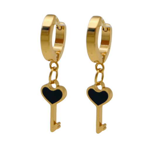 Heart Key Huggies Earrings