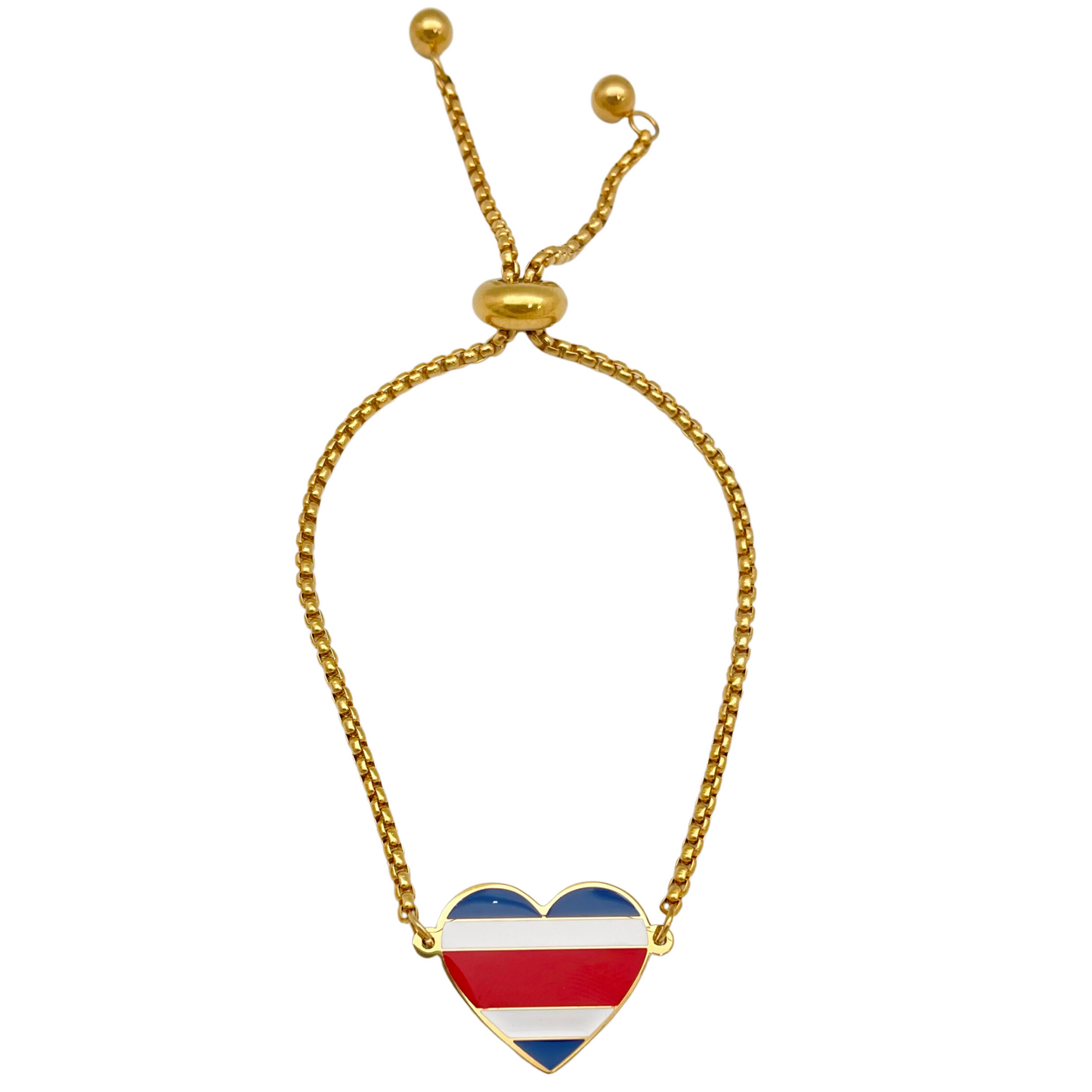 Gold Multi Costa Rica Flag Heart Bracelet