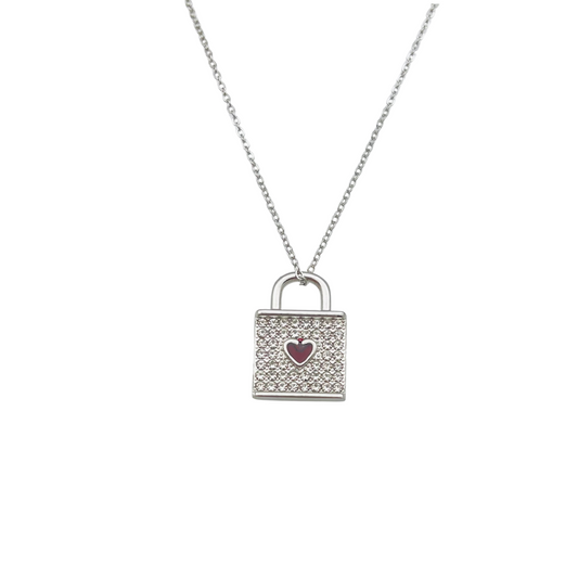 CZ Heart Lock Necklace