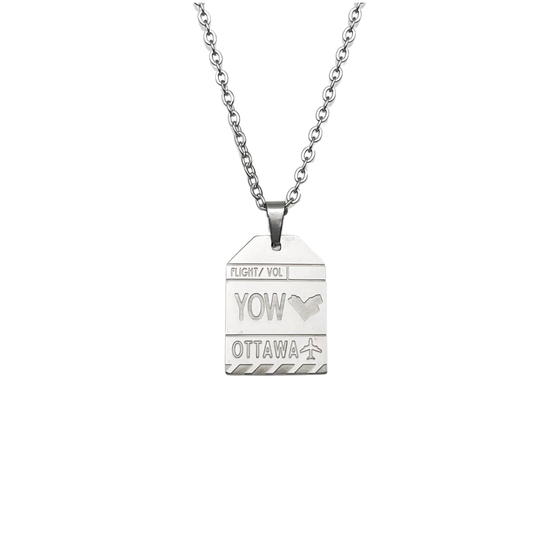 Silver Canada Ottawa YOW Luggage Tag Necklace