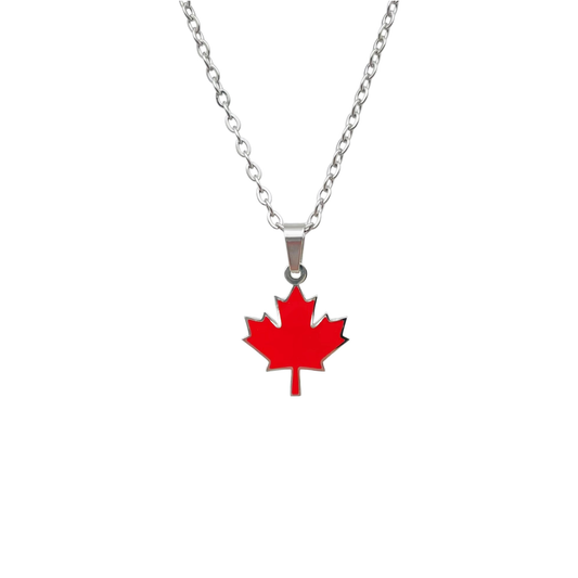 Silver Canada Red Maple Leaf Necklace